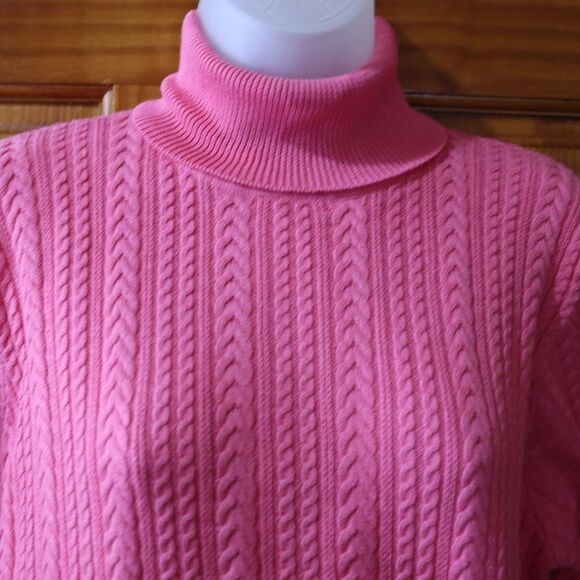 Wainscott VTG Pink Cable Knit Turtle Neck Pullover Sweater Large - Picture 2 of 13
